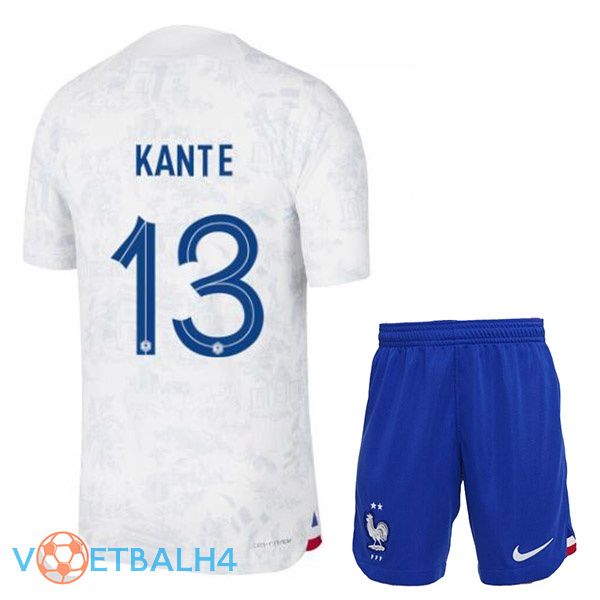 Frankrijk (KANTE 13) kinderen voetbal jerseys uit wit wereldbeker 2022