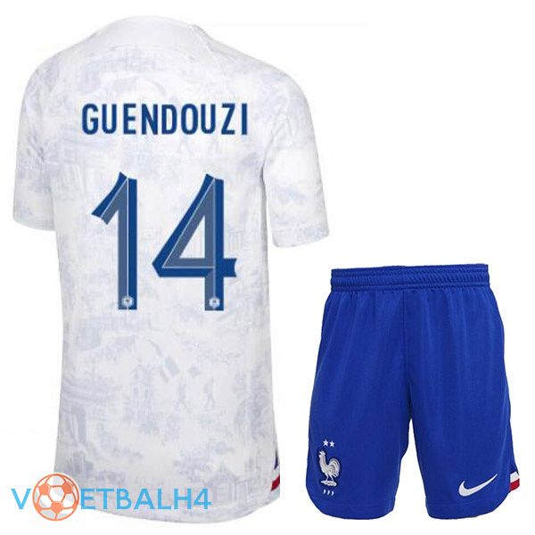 Frankrijk (GUENDOUZI 14) kinderen voetbal jerseys uit wit wereldbeker 2022