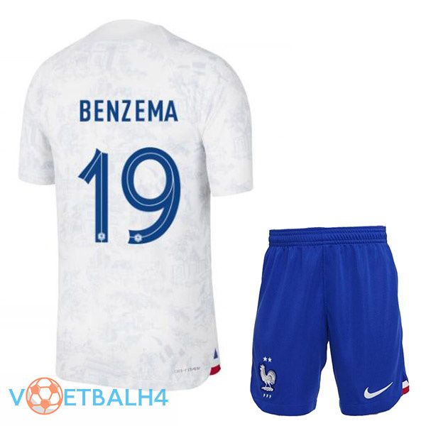 Frankrijk (BENZEMA 19) kinderen voetbal jerseys uit wit wereldbeker 2022