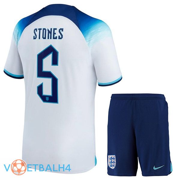 Engeland (STONES 5) kinderen voetbal jerseys thuis wit wereldbeker 2022