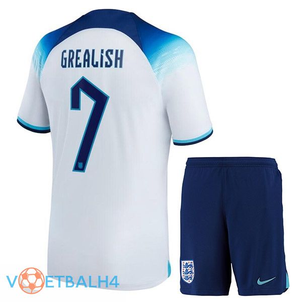 Engeland (GREALISH 7) kinderen voetbal jerseys thuis wit wereldbeker 2022