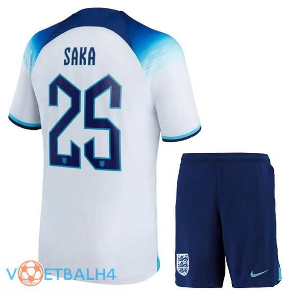 Engeland (SAKA 25) kinderen voetbal jerseys thuis wit wereldbeker 2022