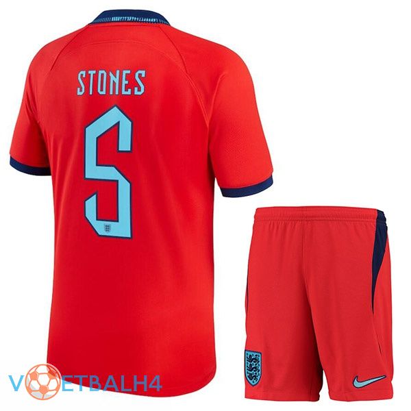 Engeland (STONES 5) kinderen voetbal jerseys uit rood wereldbeker 2022