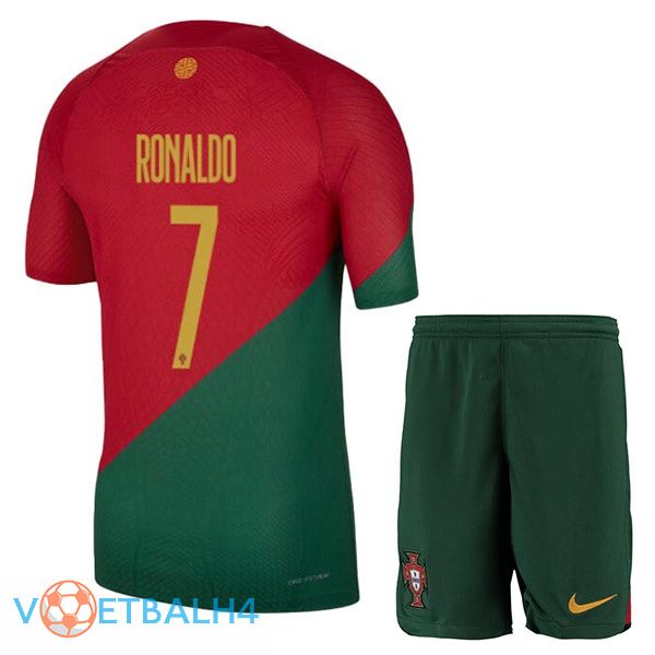 Portugal (RONALDO 7) kinderen voetbal jerseys thuis rood groente wereldbeker 2022