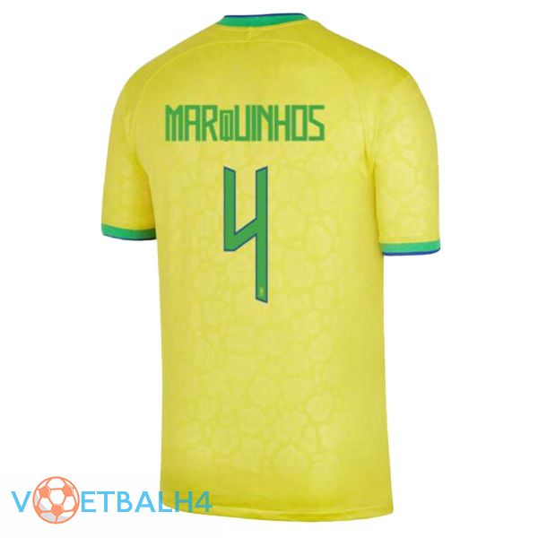 Brazilië (MARQUINHOS 4) voetbal jerseys thuis geel wereldbeker 2022