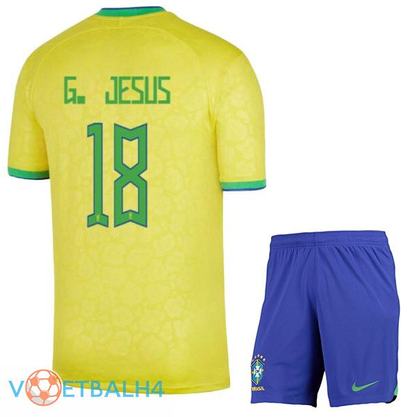 Brazilië (G. JESUS 18) kinderen voetbal jerseys thuis geel wereldbeker 2022