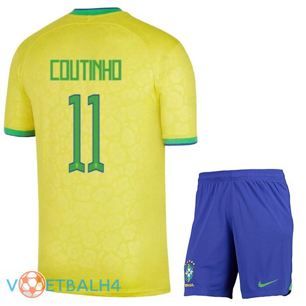 Brazilië (COUTINHO 11) kinderen voetbal jerseys thuis geel wereldbeker 2022