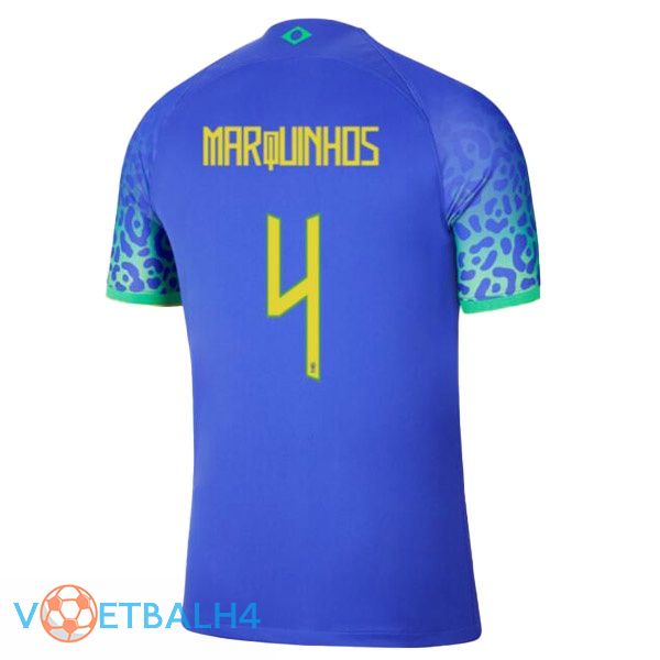 Brazilië (MARQUINHOS 4) voetbal jerseys uit blauw wereldbeker 2022