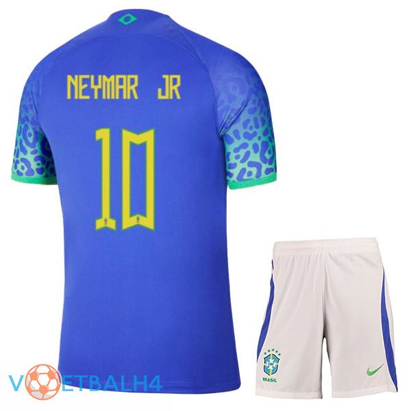 Brazilië (NEYMAR JR 10) kinderen voetbal jerseys uit blauw wereldbeker 2022