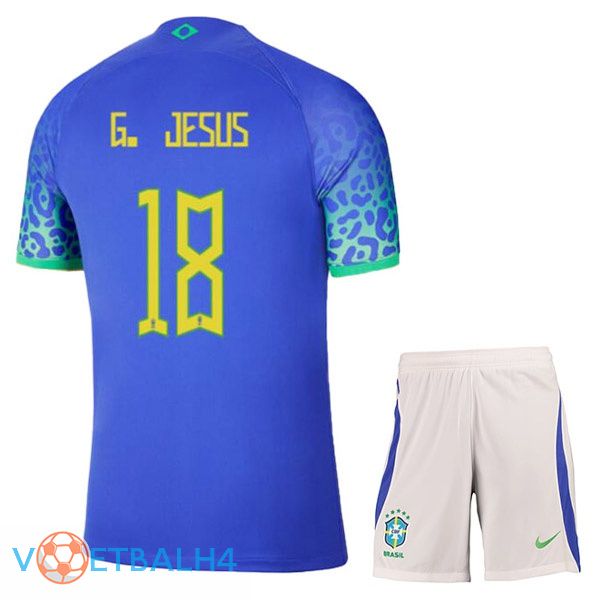 Brazilië (G. JESUS 18) kinderen voetbal jerseys uit blauw wereldbeker 2022