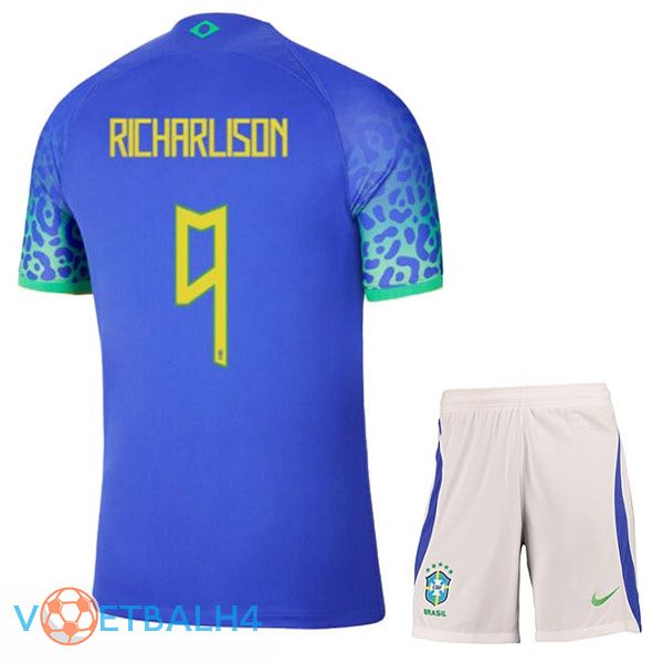 Brazilië (RICHARLISON 9) kinderen voetbal jerseys uit blauw wereldbeker 2022