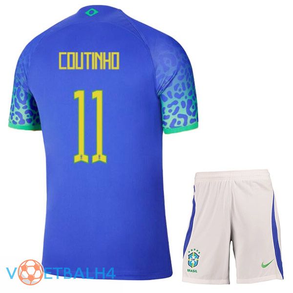 Brazilië (COUTINHO 11) kinderen voetbal jerseys uit blauw wereldbeker 2022