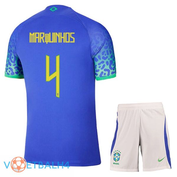 Brazilië (MARQUINHOS 4) kinderen voetbal jerseys uit blauw wereldbeker 2022