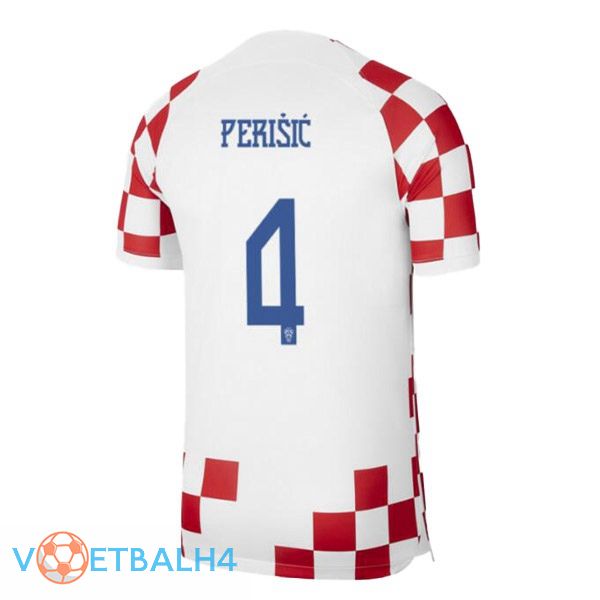 Kroatië (PERIŠIĆ 4) voetbal jersey thuis wit rood wereldbeker 2022