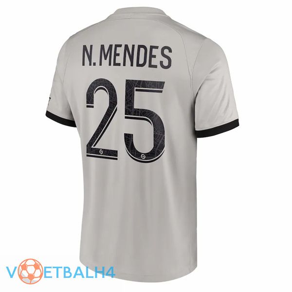 Paris PSG (N.Mendes 25) voetbal jersey uit grijs 2022/2023