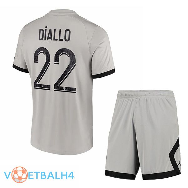 Paris PSG (Diallo 22) kinderen voetbal jersey uit grijs 2022/2023