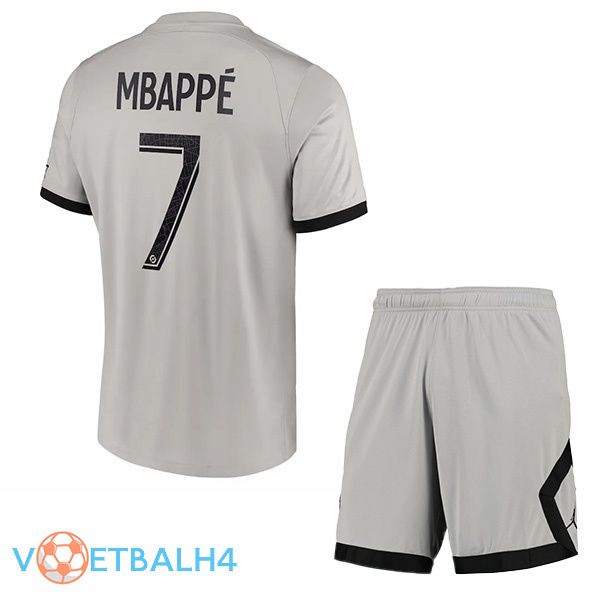 Paris PSG (Mbappé 7) kinderen voetbal jersey uit grijs 2022/2023