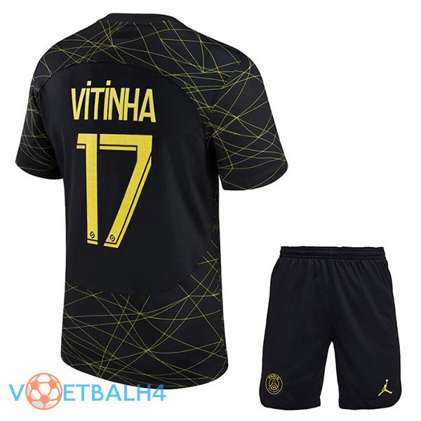 Paris PSG (VITINHA 17) kinderen voetbal jersey vierde zwart 2022/2023