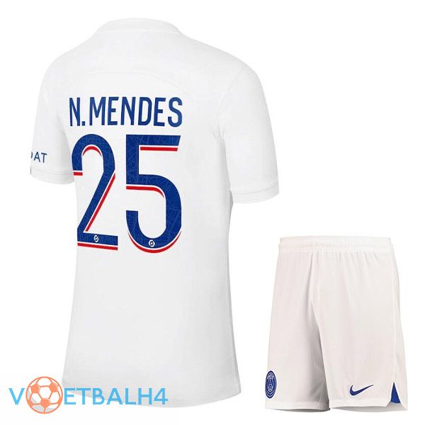 Paris PSG (N.MENDES 25) kinderen voetbal jerseys derde wit 2022-2023