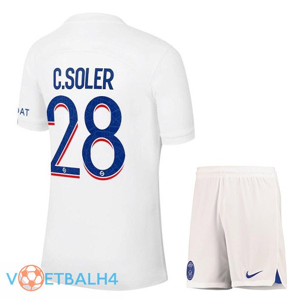 Paris PSG (C. SOLER 28) kinderen voetbal jerseys derde wit 2022-2023