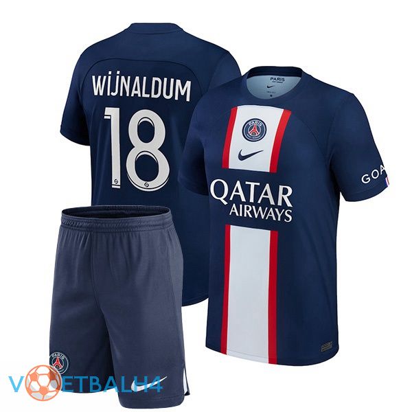 Paris PSG (Wijnaldum 18) kinderen voetbal jerseys thuis blauw koninklijk 2022-2023