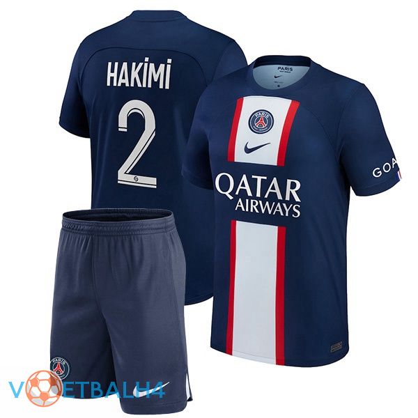 Paris PSG (Hakimi 2) kinderen voetbal jerseys thuis blauw koninklijk 2022-2023