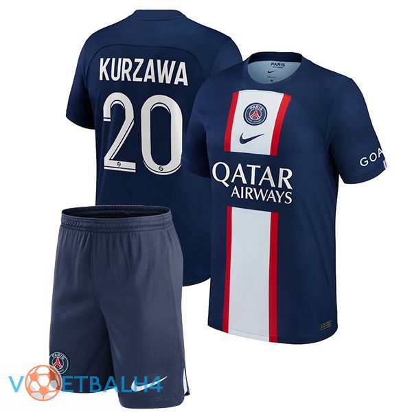 Paris PSG (Kurzawa 20) kinderen voetbal jerseys thuis blauw koninklijk 2022-2023