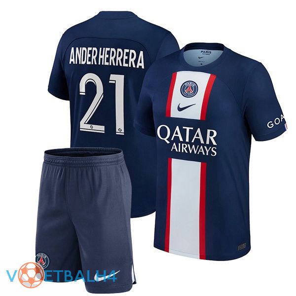 Paris PSG (Ander Herrera 21) kinderen voetbal jerseys thuis blauw koninklijk 2022-2023