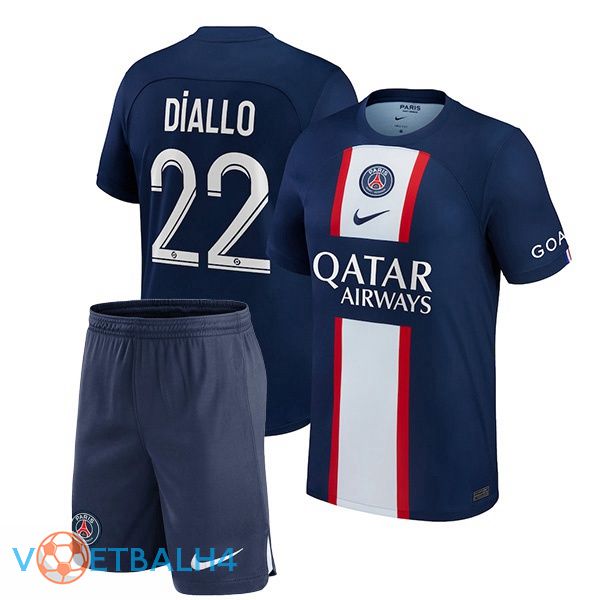 Paris PSG (Diallo 22) kinderen voetbal jerseys thuis blauw koninklijk 2022-2023