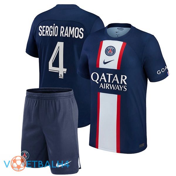 Paris PSG (Sergio Ramos 4) kinderen voetbal jerseys thuis blauw koninklijk 2022-2023