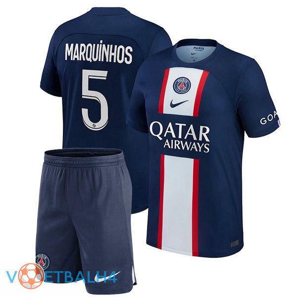 Paris PSG (Marquinhos 5) kinderen voetbal jerseys thuis blauw koninklijk 2022-2023