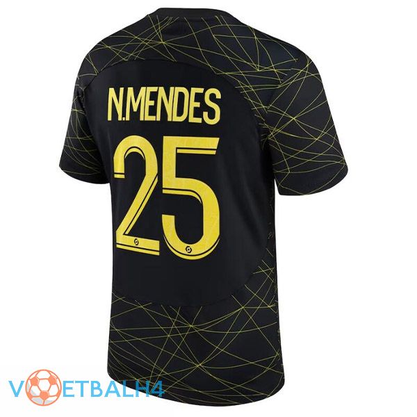 Paris PSG (N.MENDES 25) voetbal jersey vierde zwart 2022/2023