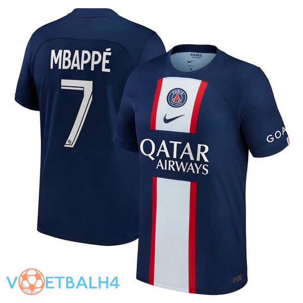 Paris PSG (Mbappé 7) voetbal jerseys thuis blauw koninklijk 2022-2023