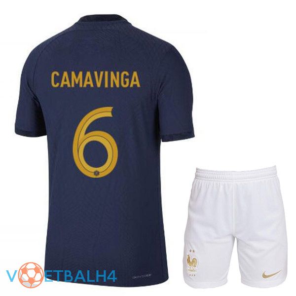 Frankrijk (CAMAVINGA 6) kinderen voetbal jerseys thuis blauw koninklijk 2022-2023