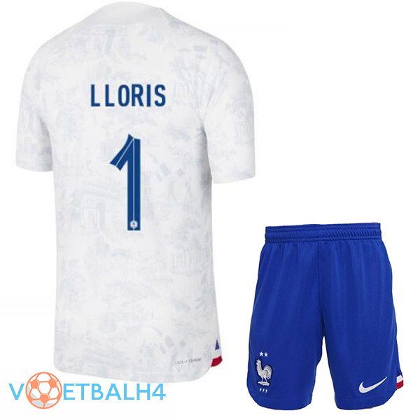 Frankrijk (LLORIS 1) kinderen voetbal jerseys uit wit 2022-2023