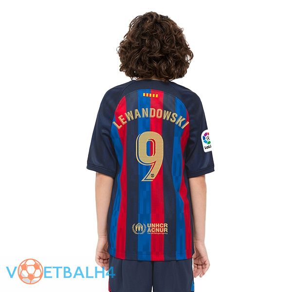 FC Barcelona (LEWANDOWSKI 9) kinderen voetbal jerseys thuis rood blauw 2022-2023