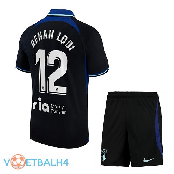 Atletico Madrid (Renan Lodi 12) kinderen voetbal jersey uit zwart 2022/2023