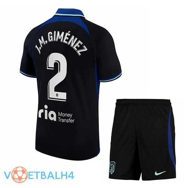 Atletico Madrid (J.M. Giménez 2) kinderen voetbal jersey uit zwart 2022/2023