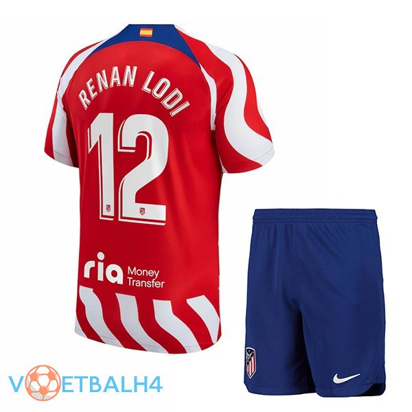 Atletico Madrid (Renan Lodi 12) kinderen voetbal jersey thuis rood 2022/2023