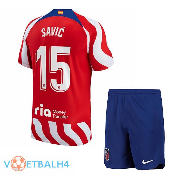 Atletico Madrid (Savic 15) kinderen voetbal jersey thuis rood 2022/2023