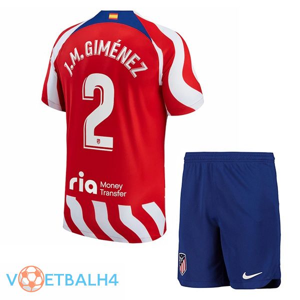 Atletico Madrid (J.M. Giménez 2) kinderen voetbal jersey thuis rood 2022/2023