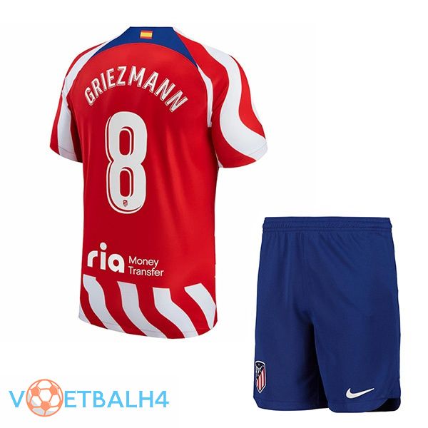 Atletico Madrid (Griezmann 8) kinderen voetbal jersey thuis rood 2022/2023