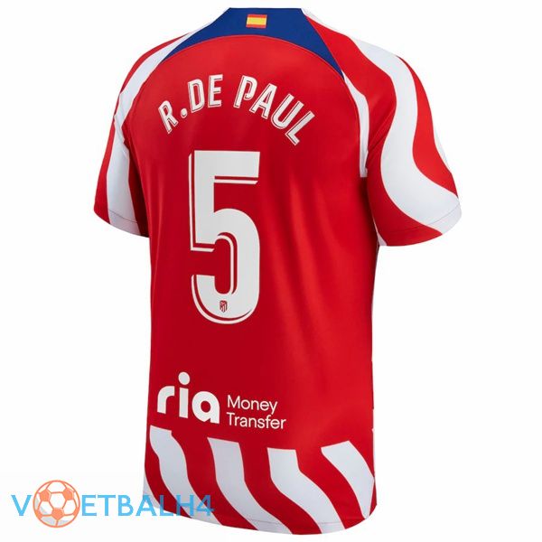 Atletico Madrid (R. De Paul 5) voetbal jersey thuis rood 2022/2023