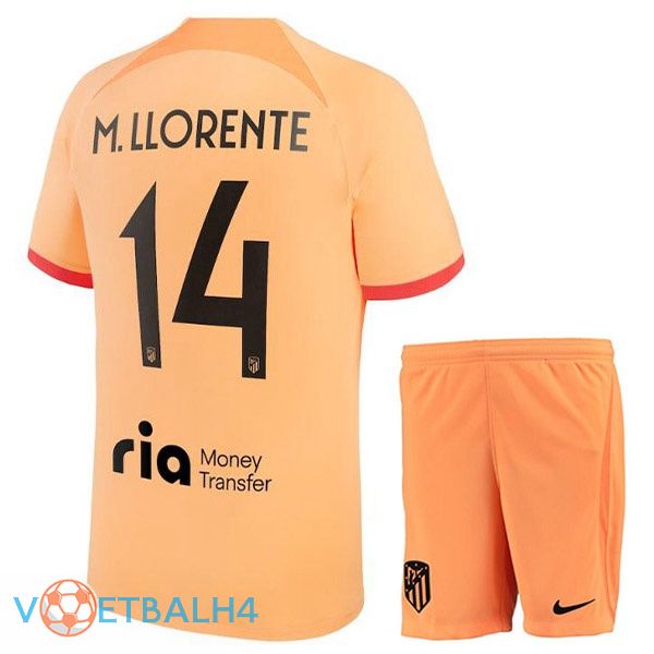 Atletico Madrid (M. LLORENTE 14) kinderen voetbal jerseys derde oranje 2022-2023