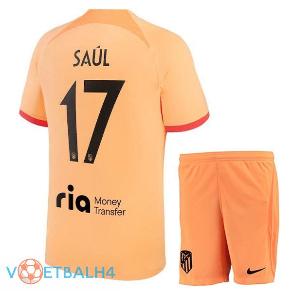 Atletico Madrid (SAÚL 17) kinderen voetbal jerseys derde oranje 2022-2023