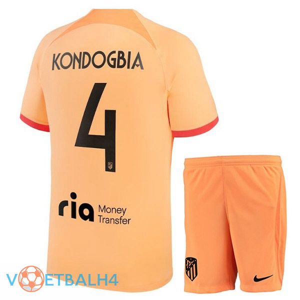 Atletico Madrid (KONDOGBIA 4) kinderen voetbal jerseys derde oranje 2022-2023