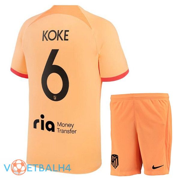 Atletico Madrid (KOKE 6) kinderen voetbal jerseys derde oranje 2022-2023