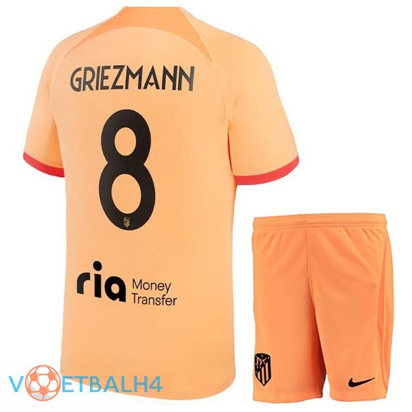 Atletico Madrid (GRIEZMANN 8) kinderen voetbal jerseys derde oranje 2022-2023