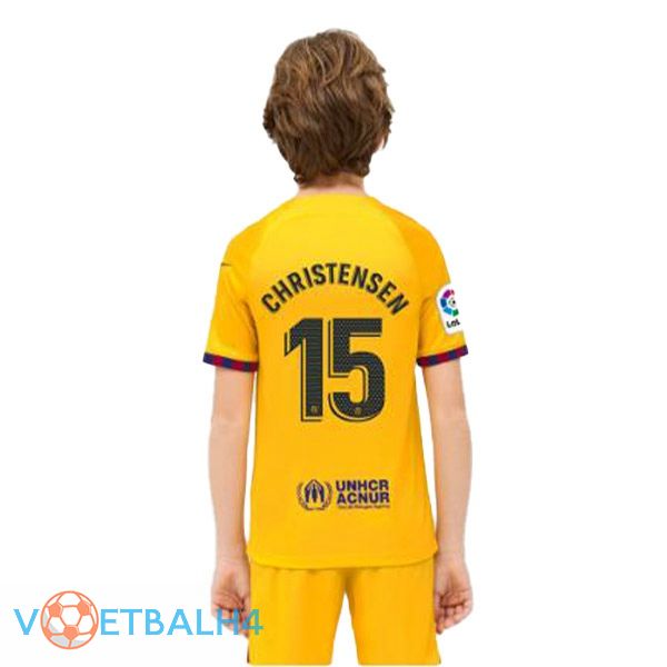 FC Barcelona (CHRISTENSEN 15) kinderen voetbal jersey vierde geel 2022/2023