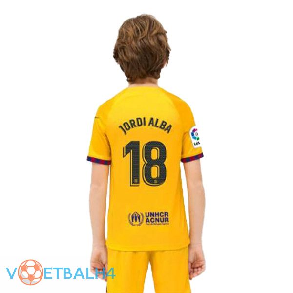 FC Barcelona (JORDI ALBA 18) kinderen voetbal jersey vierde geel 2022/2023